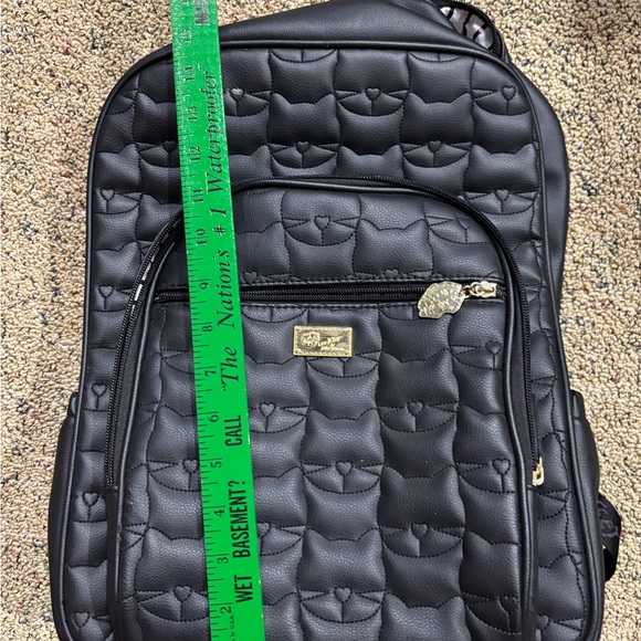 Betsey Johnson Black Cat-Embossed Pattern Faux Leather Backpack - Picture 3 of 6